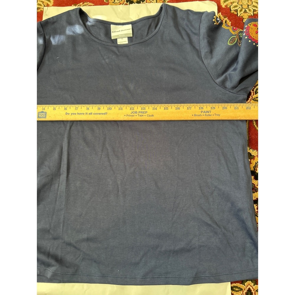Alfred Dunner Mesa Verde Petite Navy Floral‎ Embroidered 3/4 Sleeve Top L petite - Picture 5 of 7